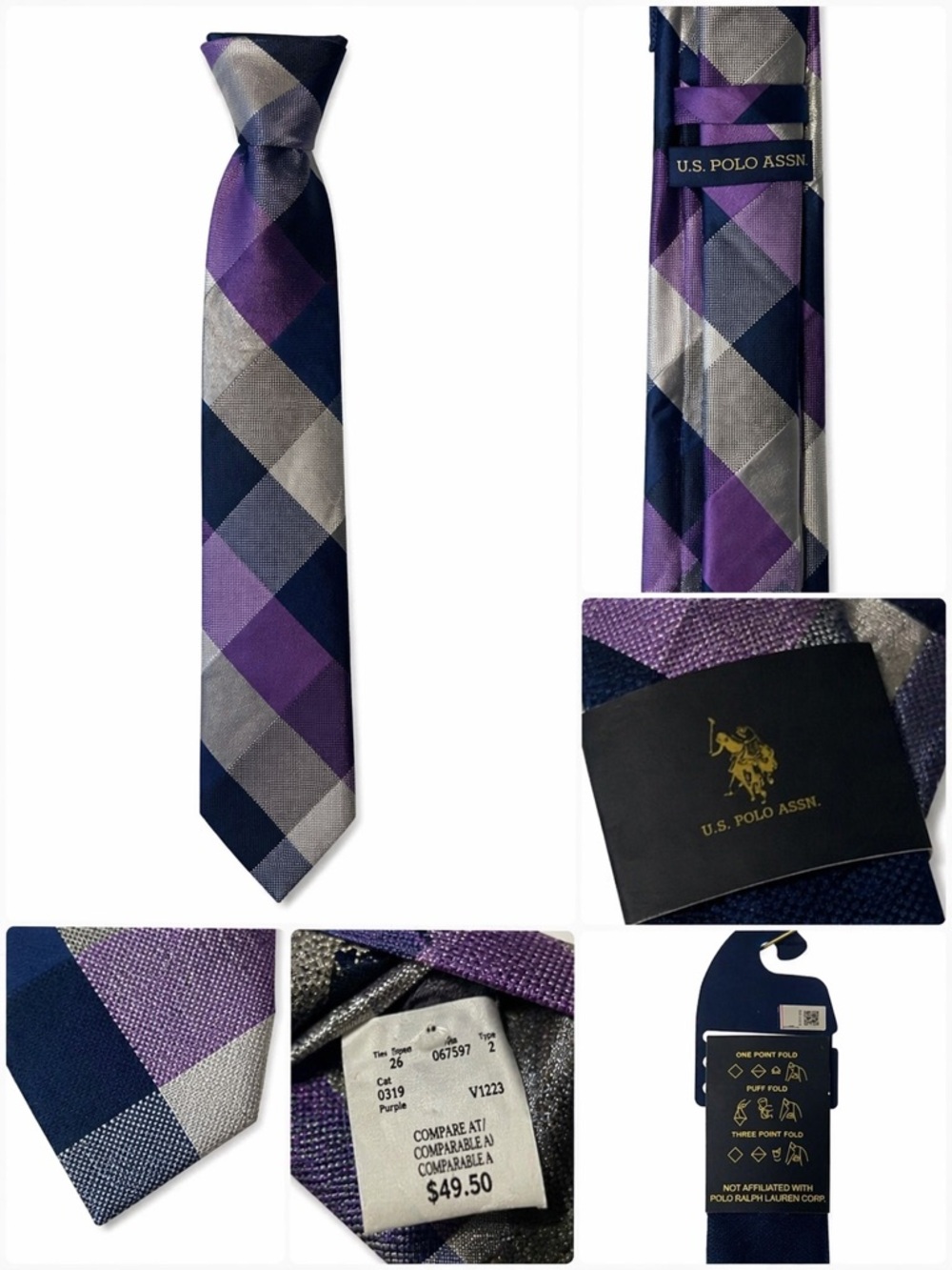U.S. Polo Assn. Navy and Purple Plaid Silk Tie